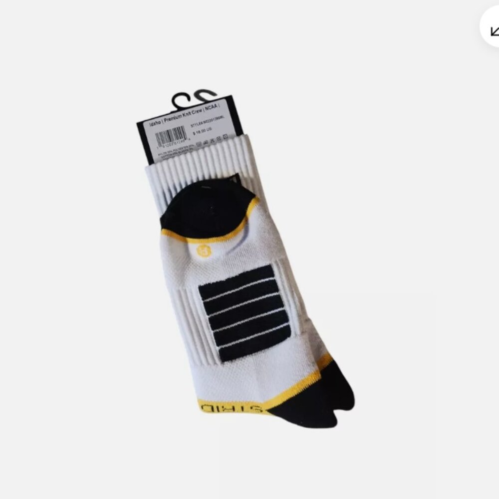 Strideline IDAHO Premium Knit Crew Socks Size: M/L Set of 2 Black White Yellow - Picture 7 of 10